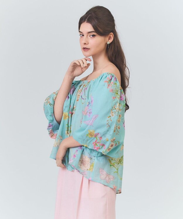 GRACE CONTINENTAL ボタニカルドレープブラウス ミント