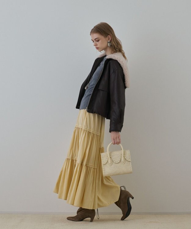 GRACE CONTINENTAL フェイクレザーボンバージャケット ダークブラウン