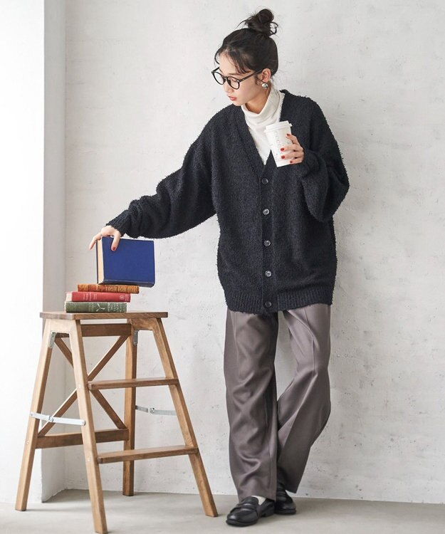 WEGO ツイストブークレカーディガン ブラック