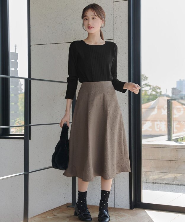 Tiaclasse 【洗える】ふくれジャガードタックフレアスカート モカ