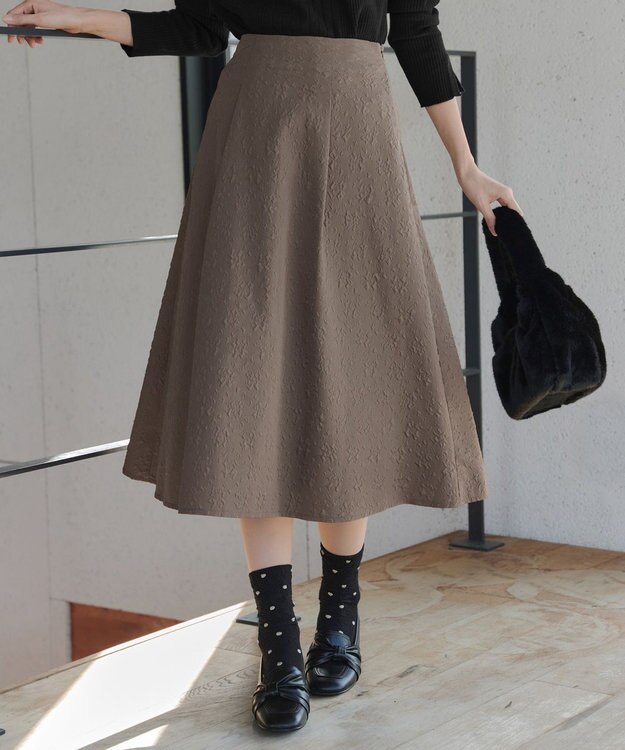 Tiaclasse 【洗える】ふくれジャガードタックフレアスカート モカ