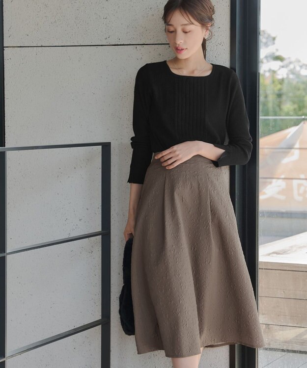 Tiaclasse 【洗える】ふくれジャガードタックフレアスカート モカ