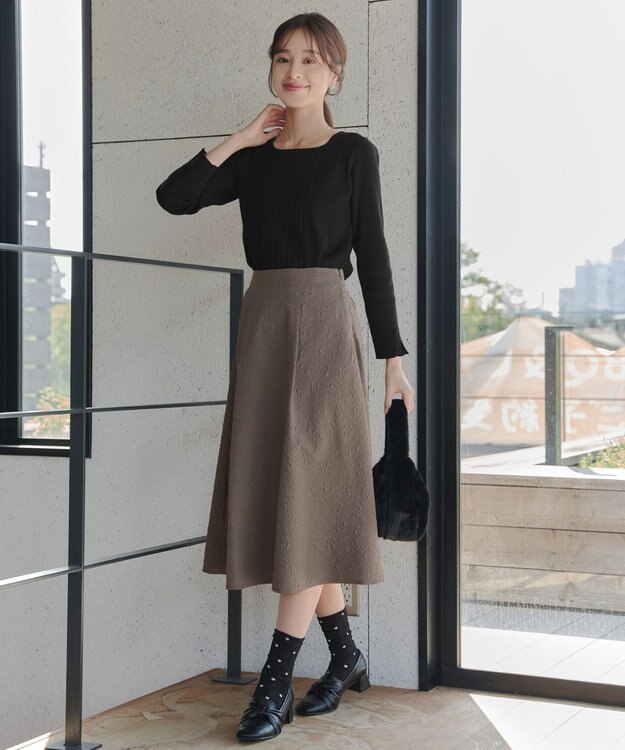 Tiaclasse 【洗える】ふくれジャガードタックフレアスカート モカ