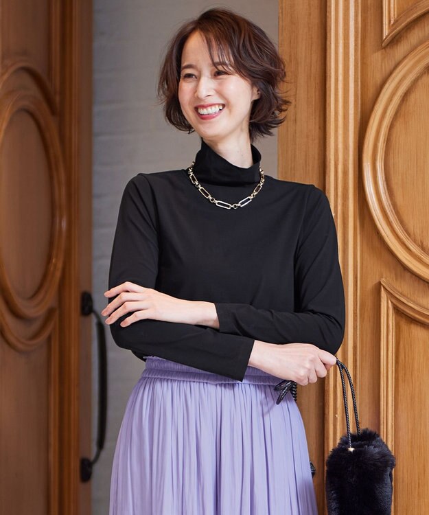 自由区 【洗える】ドライタッチインナー ハイネックカットソー ブラック系