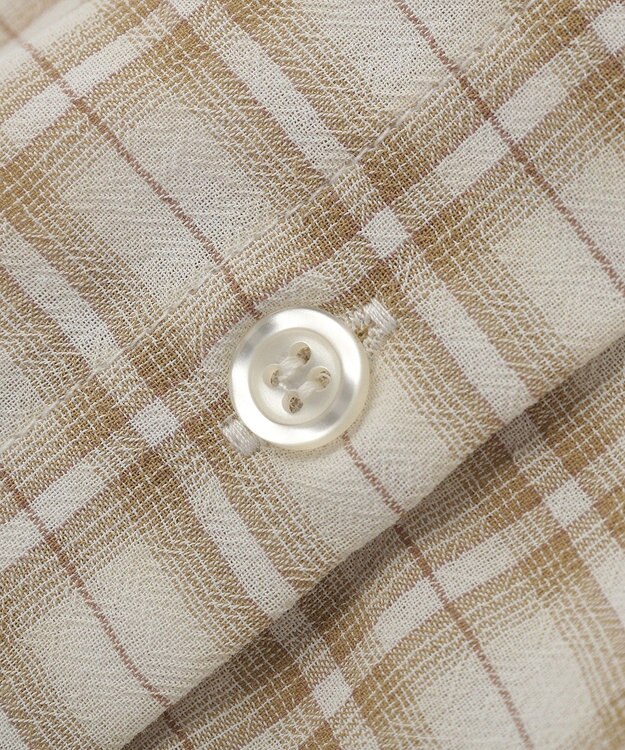earth music&ecology シャーリングスリーブチェックシャツ Light Beige