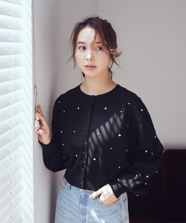 earth music&ecology パール＆ビジューカーディガン Black