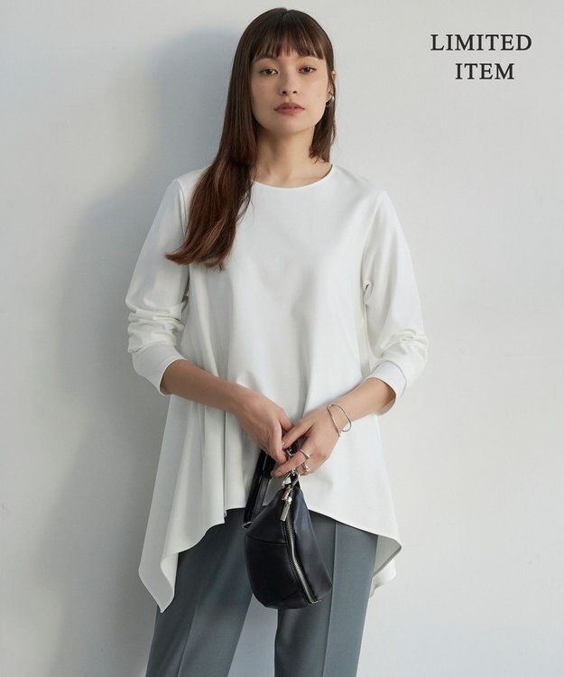 ICB L 【WEB限定・洗える】ヴィスコースストレッチポンチ イレギュラーヘムプルオーバー オフホワイト系