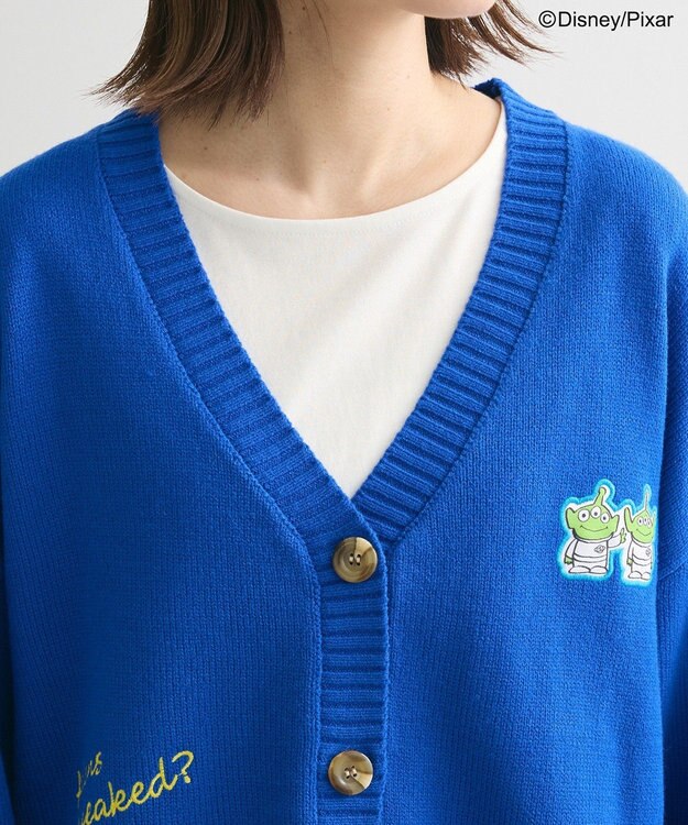 Green Parks トイストーリー／ワッペンショート丈カーディガン Blue