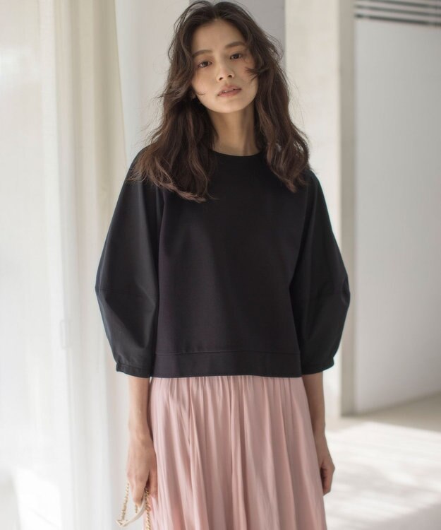 組曲 L 【WEB限定】ランタンスリーブミニ裏毛 プルオーバー ブラック系