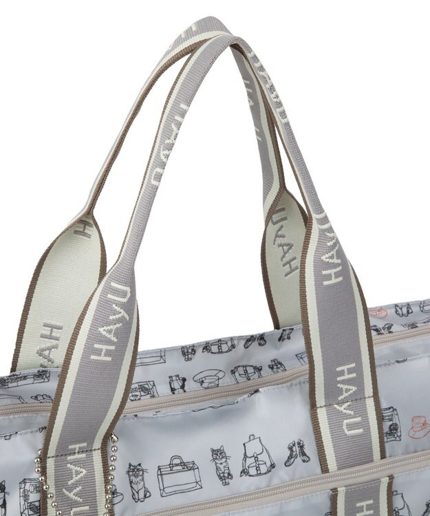 ACE BAGS & LUGGAGE HAyU × ace.  フォールディング 折り畳みトートバッグ 猫柄 30L 17862 ライトベージュ柄