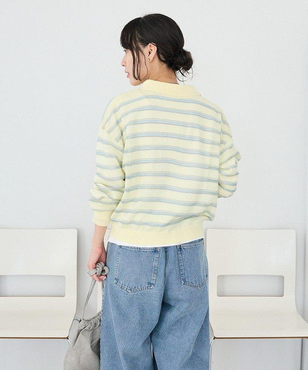 CRAFT STANDARD BOUTIQUE シアーボーダーポロ衿ニットプルオーバー Ivory