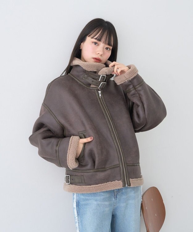 earth music&ecology フェイクムートンジャケット Brown