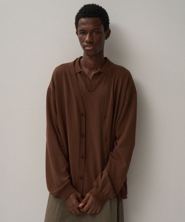 ATON FINE ICE COTTON | Vネックカーディガン - UNISEX CAMEL