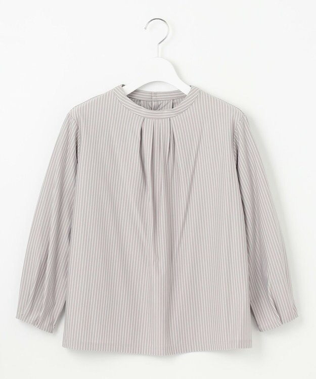 J.PRESS LADIES ストライプジャージー モックネック カットソー グレージュ系