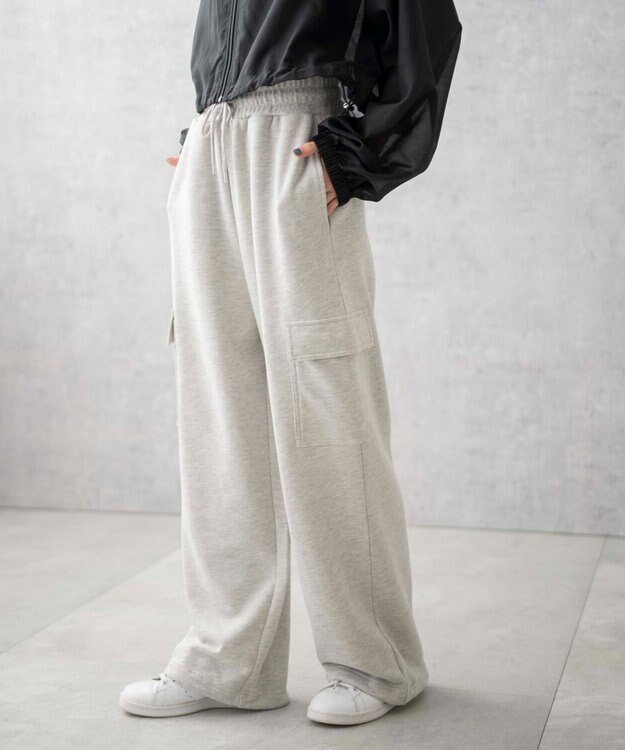 WEGO 【ウエストゴム】スウェットカーゴパンツ 杢グレー