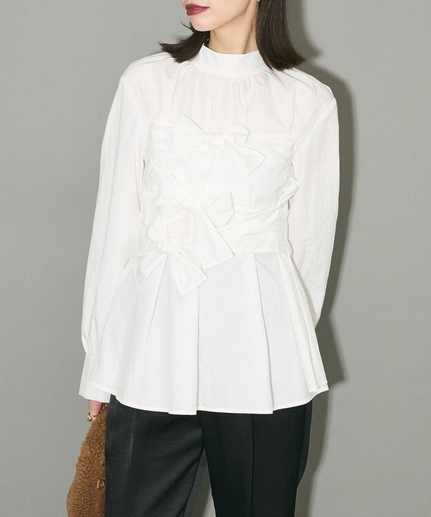 Green Parks リボンデザインハイネックブラウス Off White