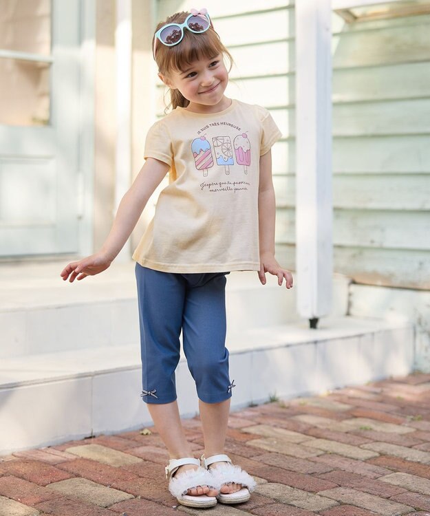 ANY KIDS 【WEB限定】7days プリント 半袖 Tシャツ クリーム×アイス