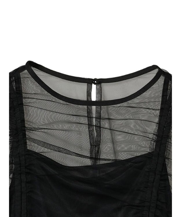 Green Parks ・ＥＬＥＮＣＡＲＥ　ＤＵＥ　チュールギャザーブラウス Black