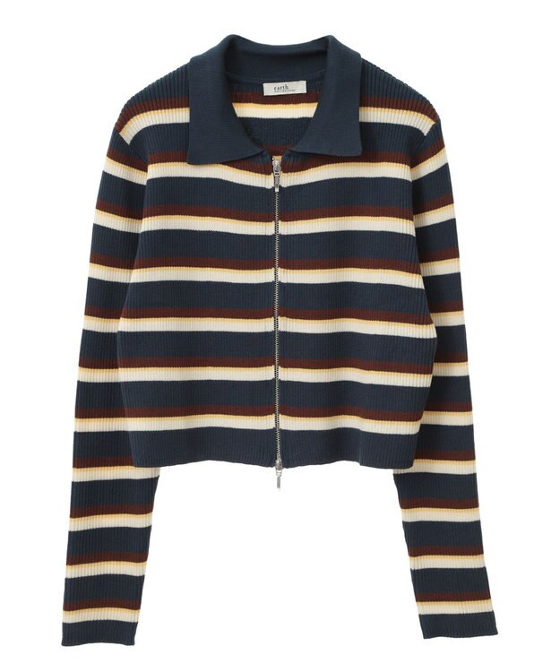 earth music&ecology Wジップリブカーディガン マルチ