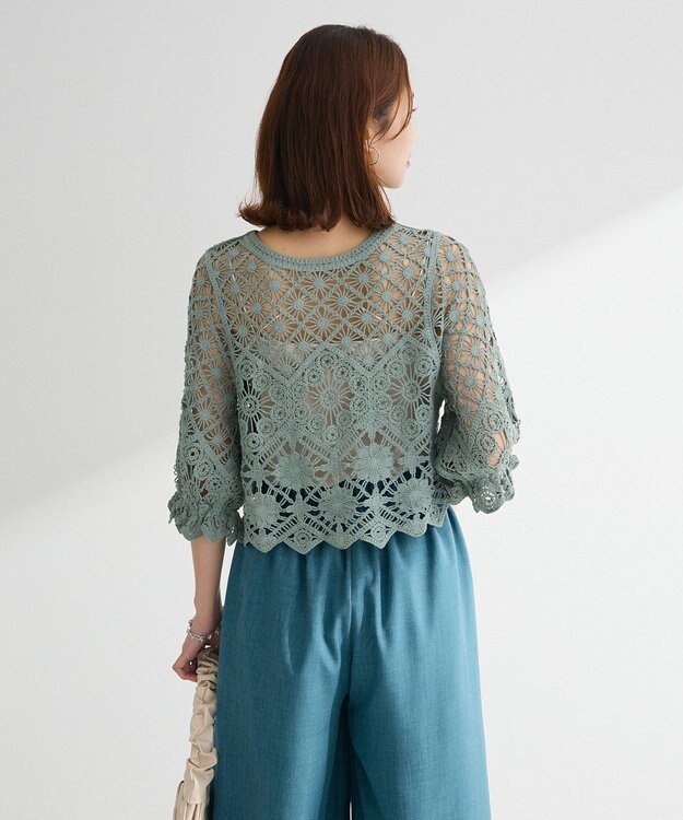 Green Parks ・ＳＵＧＡＲ　ＳＰＯＯＮ　２ｗａｙクロシェカーディガン Gray Beige