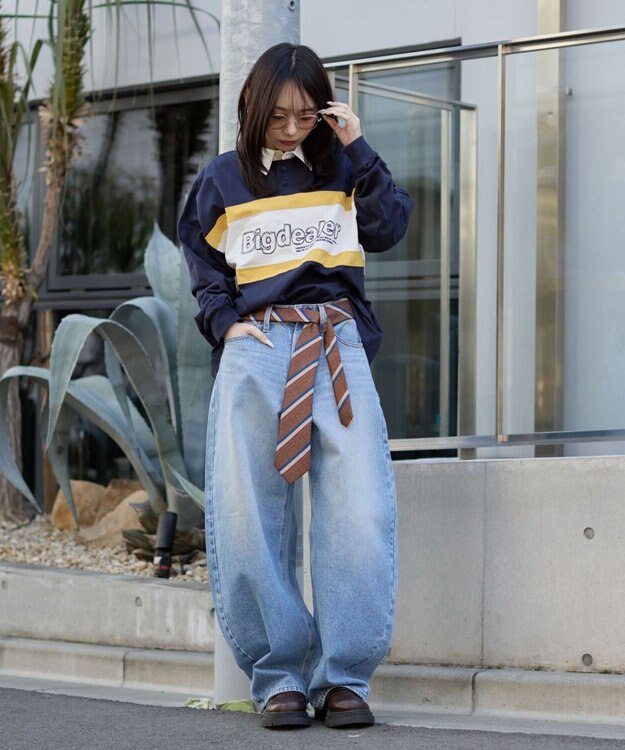 WEGO 【ユニセックス着用ITEM】ステッチロゴラガーシャツ ネイビー