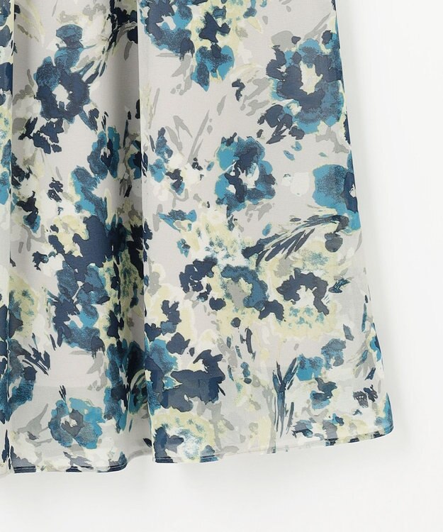 自由区 L 【洗える】オータムダリアプリント スカート ブルーグレー系