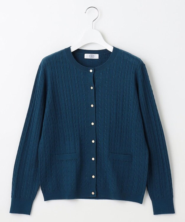 J.PRESS LADIES 【洗える】KNIT BASIC クルーネック カーディガン グリーン系