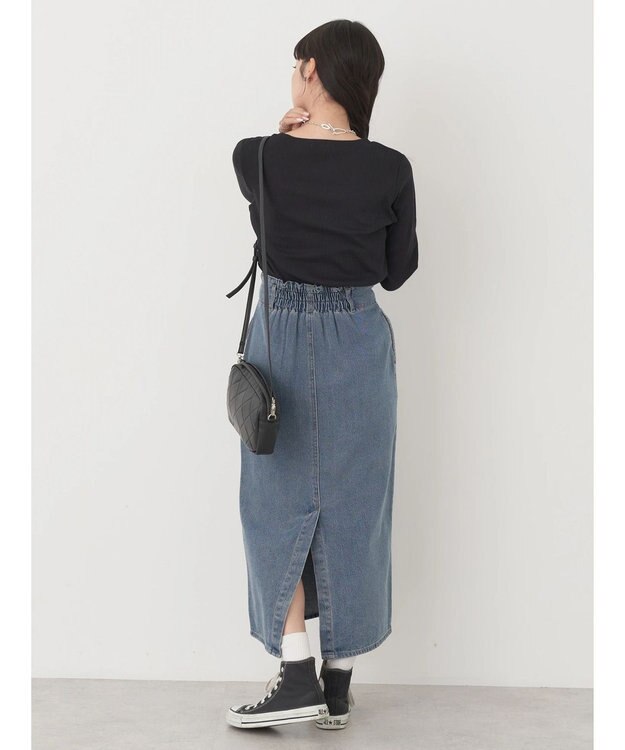 earth music&ecology チェーンリブクルーネックプルオーバー Black