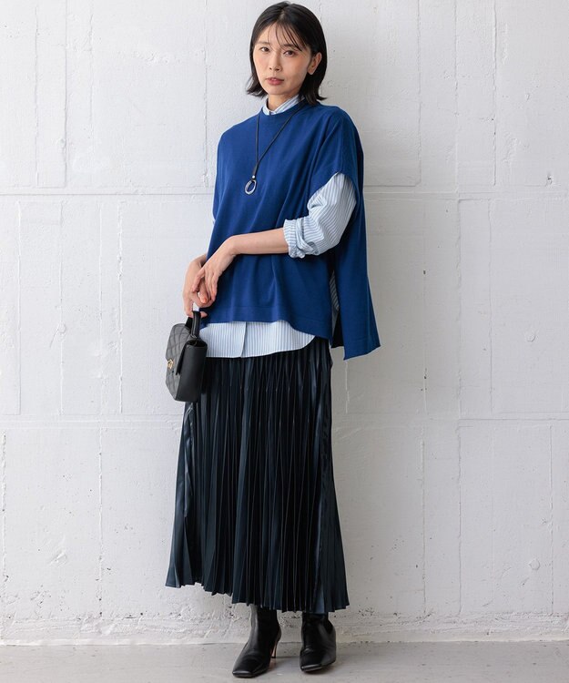 23区 【洗える】コンパクトウール ポンチョ ブルー系