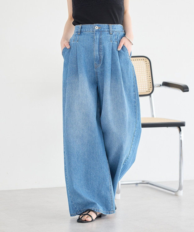 earth music&ecology イージータックワイドデニム Light Indigo
