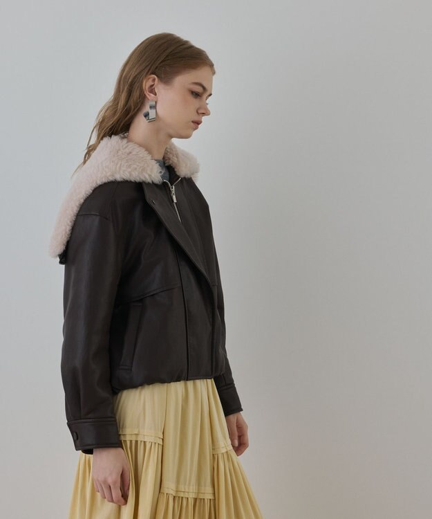 GRACE CONTINENTAL フェイクレザーボンバージャケット ダークブラウン