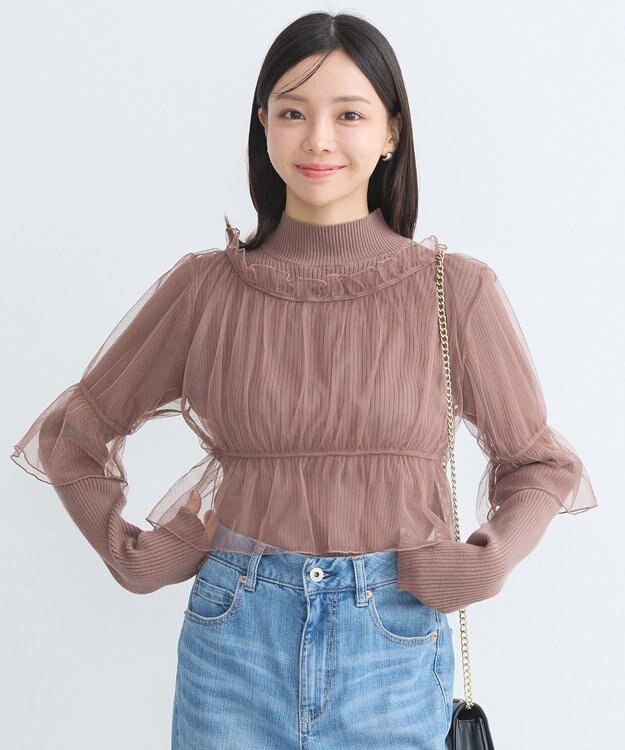 earth music&ecology ＳＥＴ２点リブニットインナー＋チュールプルオーバー Mocha