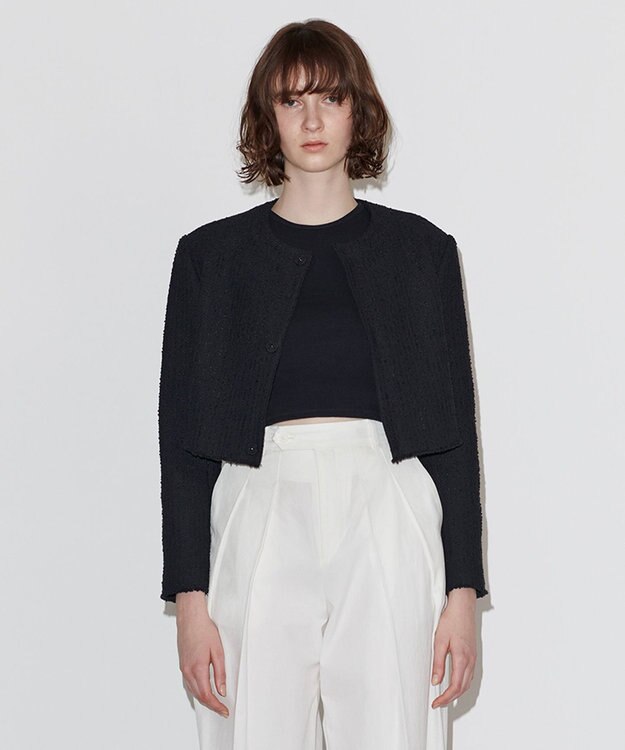 NAVE 【Nave】ストライプツィード クロップドジャケット ブラック系