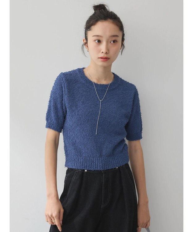 earth music&ecology ツイストブークレ半袖プルオーバー Charcoal Gray