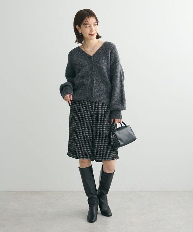 Green Parks 毛ふきシャギーＶネックカーディガン Dark Gray