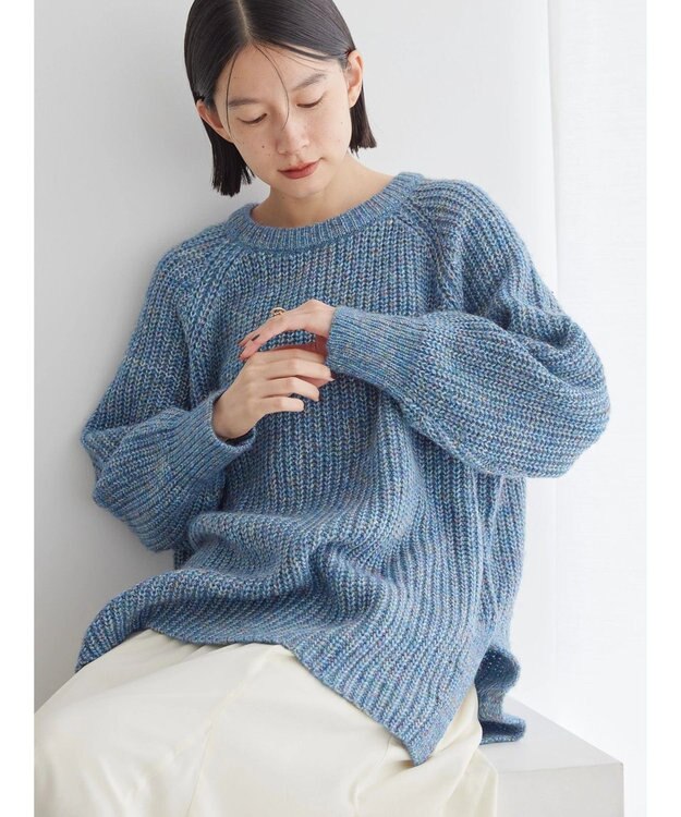 AMERICAN HOLIC Ｍｉｘヤーンラグランニットプルオーバー Blue
