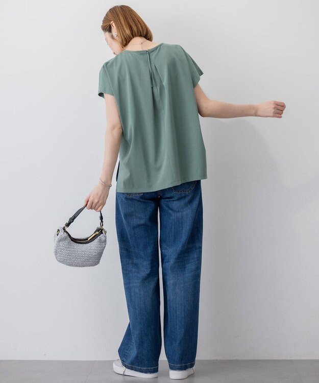 23区 【接触冷感/洗える】ツイストコットンプレーティング タックデザイン カットソー モスグリーン系