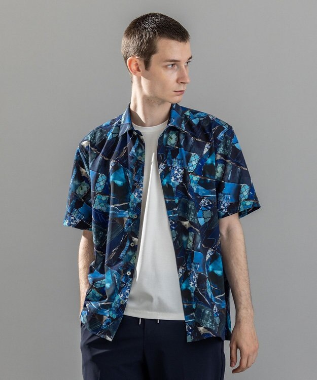 JOSEPH HOMME 【新柄】テクノボイルストレッチ レギュラーカラー半袖シャツ ブルー系5