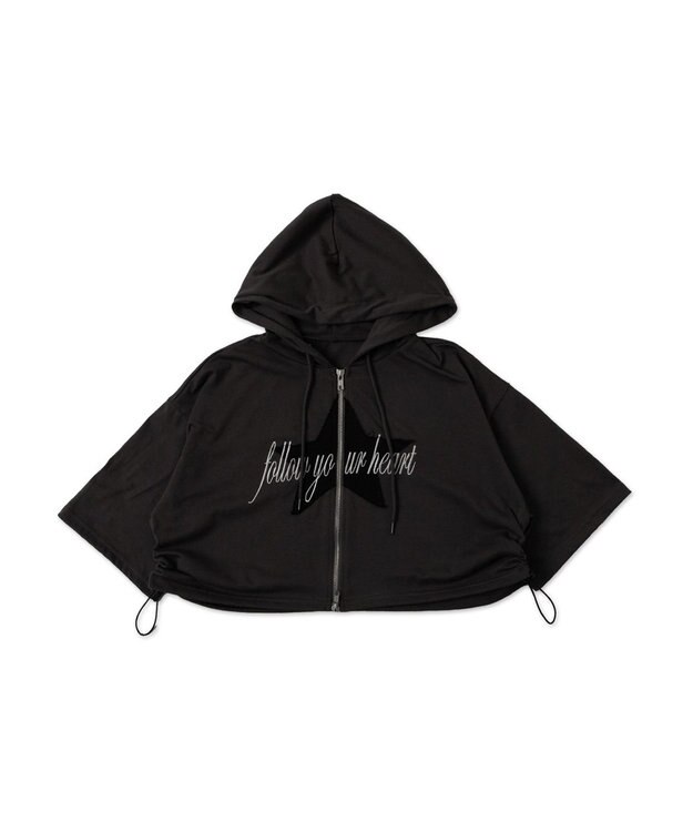 WEGO スターロゴ半袖ジップパーカー ダークグレー