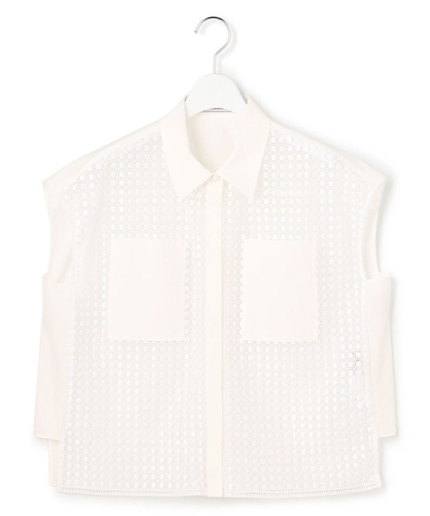 ICB L 【WEB＆一部店舗限定】 SustainableSquareLace フレンチスリーブシャツ オフホワイト