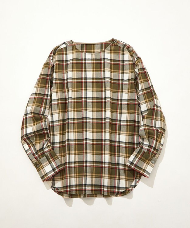 23区 【洗える】CANCLINI メルトン チェック ブラウス カーキ系チェック