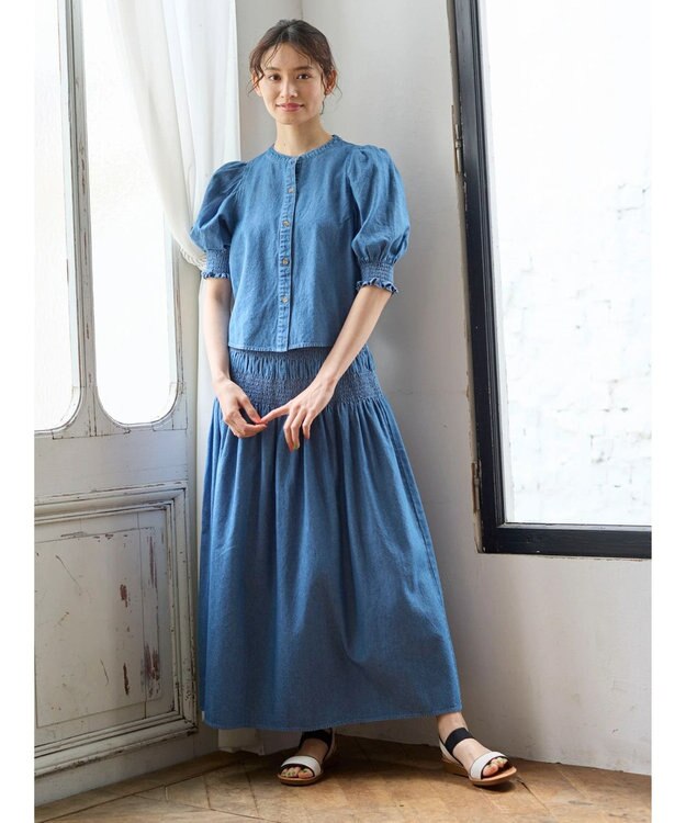 Green Parks ・ＳＵＧＡＲ　ＳＰＯＯＮ　デニムパフブラウス Sax