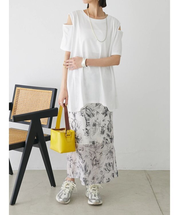 Green Parks モノトーンフラワータイトスカート Off White