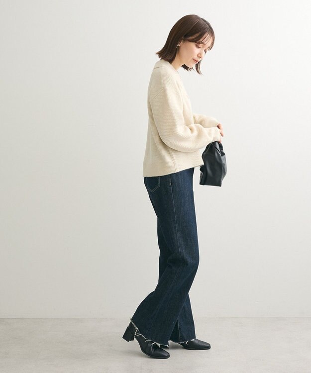 Green Parks 衿つきニットプルオーバー Ecru