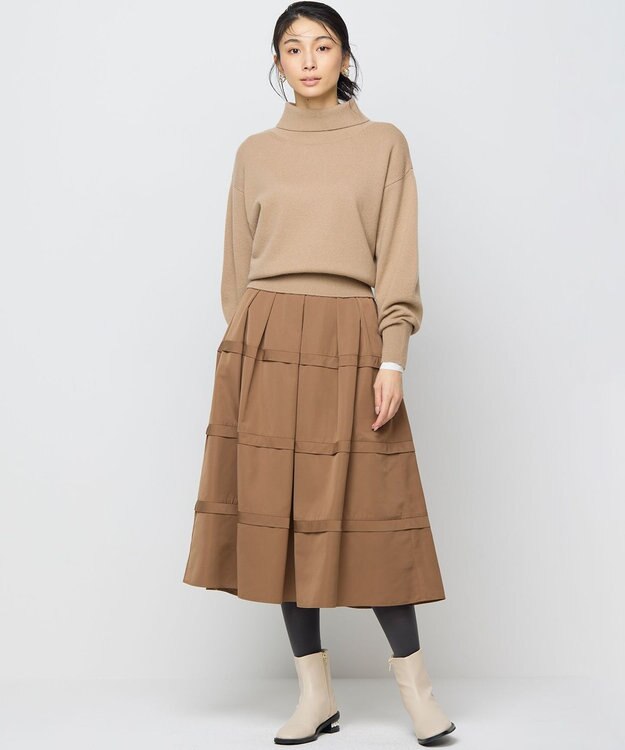 組曲 S フリルタフタ フレアスカート モカブラウン系