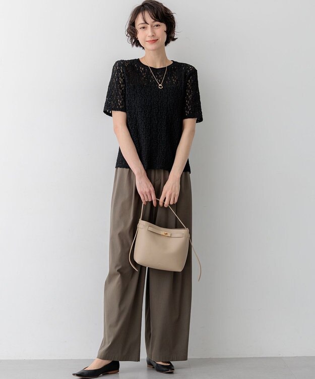 23区 【先行予約】リンクルレースジャージー 5分袖 TEE ブラック系