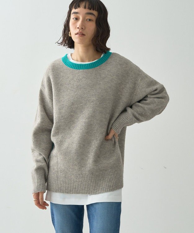 AMERICAN HOLIC 配色ニットポコポコプルオーバー Gray Mixture