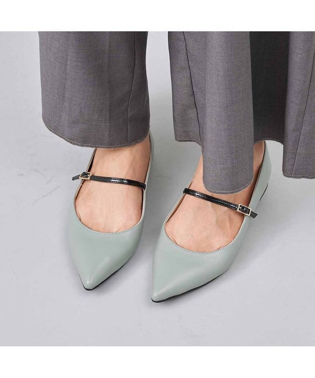 MODE ET JACOMO <carino>【レイン対応】配色ベルトメリージェーン グレー