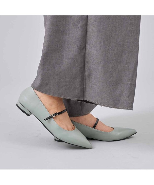 MODE ET JACOMO <carino>【レイン対応】配色ベルトメリージェーン グレー