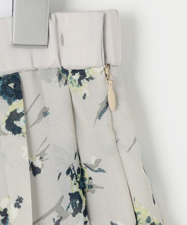 自由区 L 【洗える】オータムダリアプリント スカート ブルーグレー系